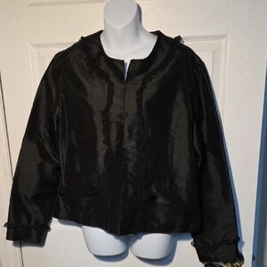 mac & jac Black Beaded Silk Ruffle Jacket Top Sz 14